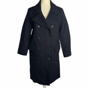 Vine Korean Handmade Wool Pea Coat S Black Double Breasted Lined Pockets 6PE